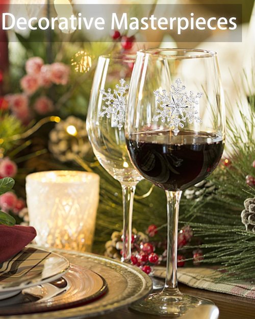 Bdor Christmas Wine Glasses - Jeweled Snowflake Goblets, 19 Oz Set of 2 | Perfect Holiday Drinkware