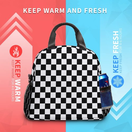 Fekroma Lunch Bag Insulated Lunch Box Reusable/Washable/Durable Lunchbox Lightweight Lunch Tote Bag (Checkered, One Size)