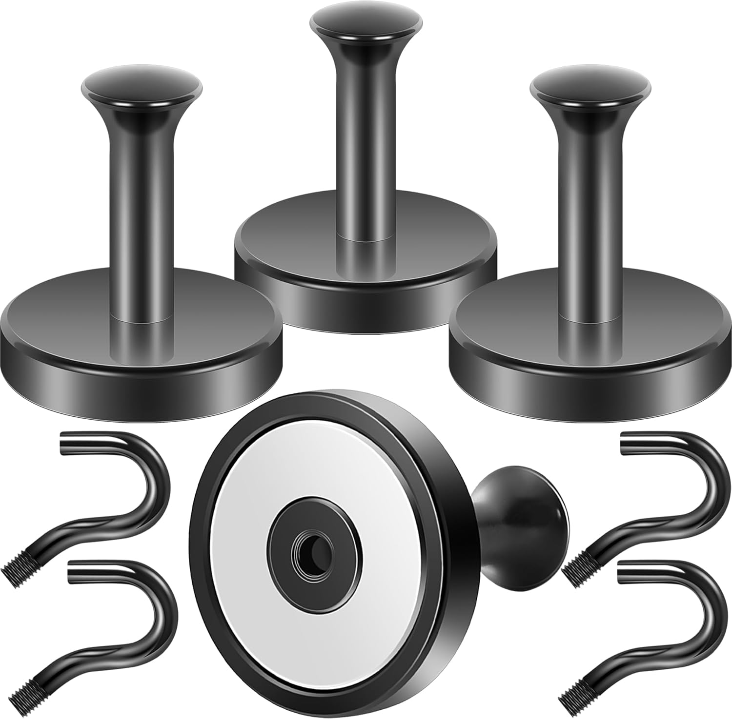Neosmuk Magnetic Coat Hook - 170lb Heavy Duty Magnet Hanger for Metal Doors | 4 Pack, Black
