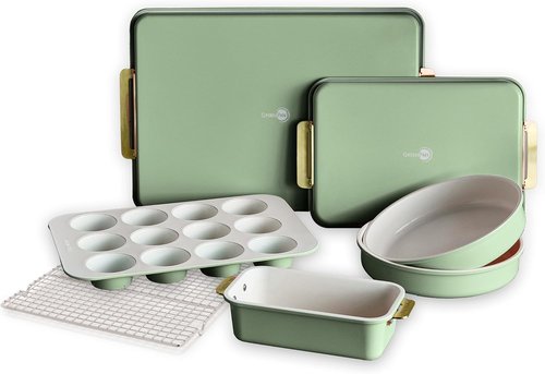 GreenPan Bakeware Set - 7 Piece Nonstick Ceramic Baking Essentials | PFAS & BPA Free, Sage Green