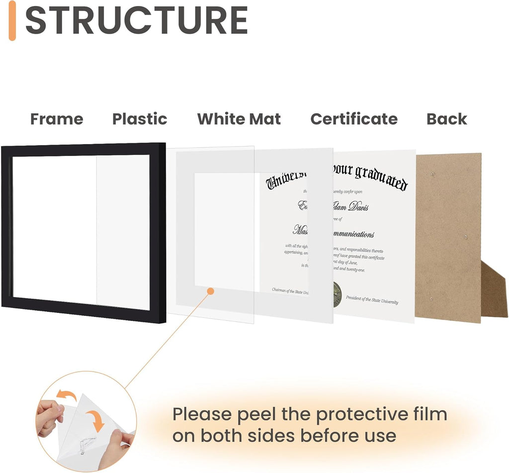 Upsimples 11x14 Diploma Frame - Clear Plexiglass Display for 8.5x11 Certificates or 11x14 Photos, Black