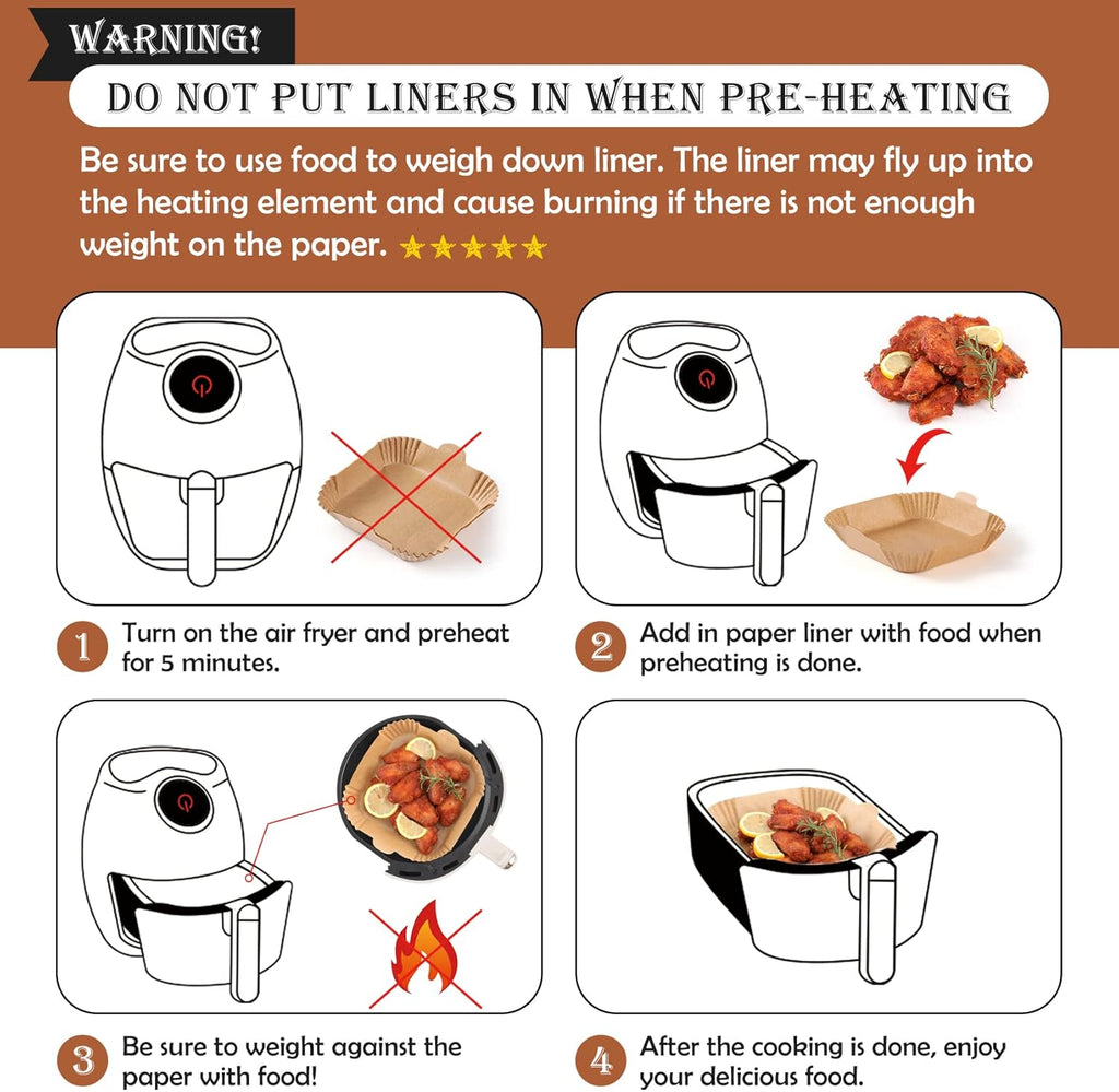 Skiennix 120 PCS Air Fryer Disposable Paper Liners - 8-Inch Non-Stick Parchment for Frying & Baking