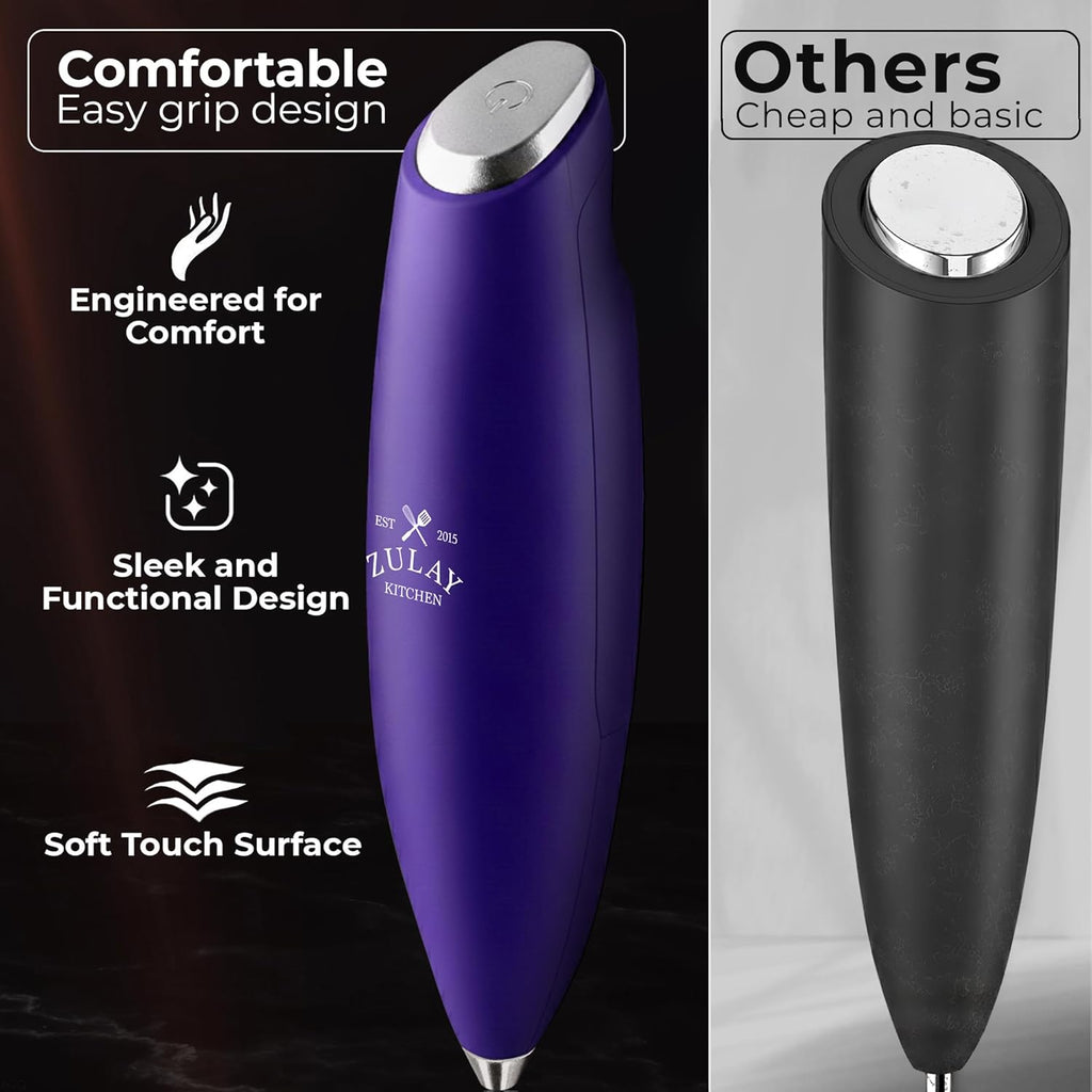 Zulay Kitchen Tornado Triple Whisk Milk Frother - Handheld Foam Maker for Coffee & Lattes - Purple