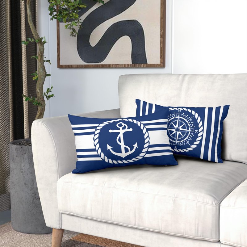 Navy Blue and White Anchors Pillowcovers Ocean Summer Throw Pillow Cover Coastal Nautical Lumbar Cushion Case for Sofa Home Decor Bedroom Living Room Outdoor 12 x 20 Inches Set of 2 Beach Pillow Cover