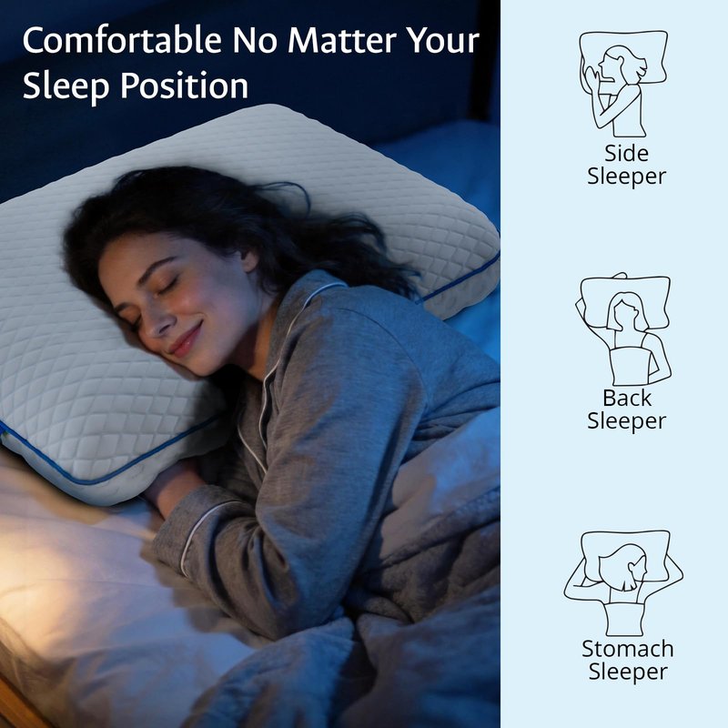 Cooling Gel Memory Foam Pillows for Sleeping Standard Size, Bamboo Rayon Bed Pillow for Back Side Sleeper, Medium Firm Contoured Support for Neck Shoulder Pain Relief, Washable Breathable Dorm Twin XL