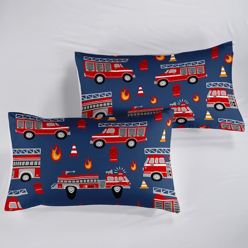 QOOMO Fire Truck Comforter Queen Size,Truck Kids Comforter Set,3Pcs Bedding Set Printed Comforter with 2 Pillowcases,Down Alternative,Soft and Lightweight,for All Seasons