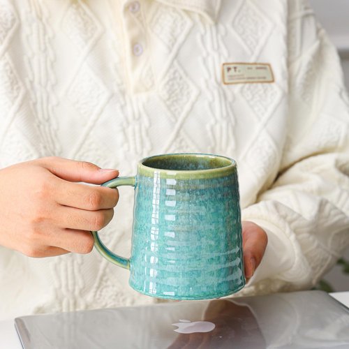 Mkour 23oz Extra Large Ceramic Coffee Mugs, Handmade Cup, Big Tea Cups with Large Handle for Office and Home, Microwave and Dishwasher Safe (Crystal Green)