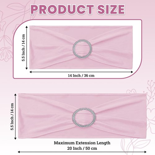 MDS Spandex Chair Sashes - 125 Pack of Blush Pink Elastic Stretch Bands with Buckle Slider for Weddings
