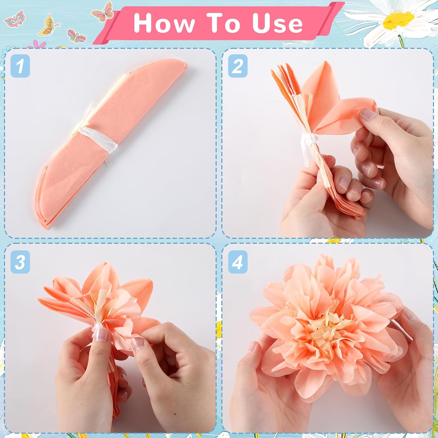 Skiennix Flower Bulletin Board Decorations - 3D Tissue Paper Pompoms & Butterfly Cutouts | Floral Classroom Decor