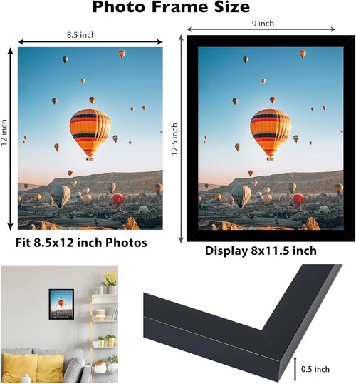JCJMY Picture Frame - 8.5x12 Black Wall & Tabletop Display | Shatter-Resistant Plexiglass