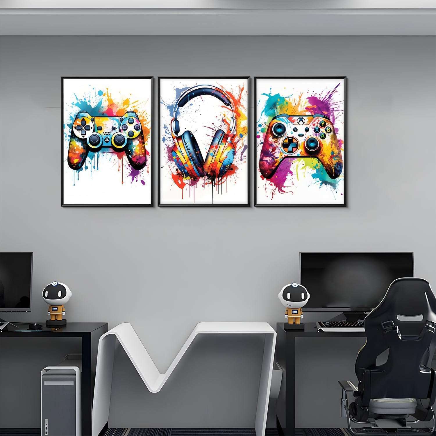 Regine Switzerland Gaming Room Decor - Set of 3 Video Game Canvas Prints | 16x24in Unframed Graffiti Art for Teen Boys
