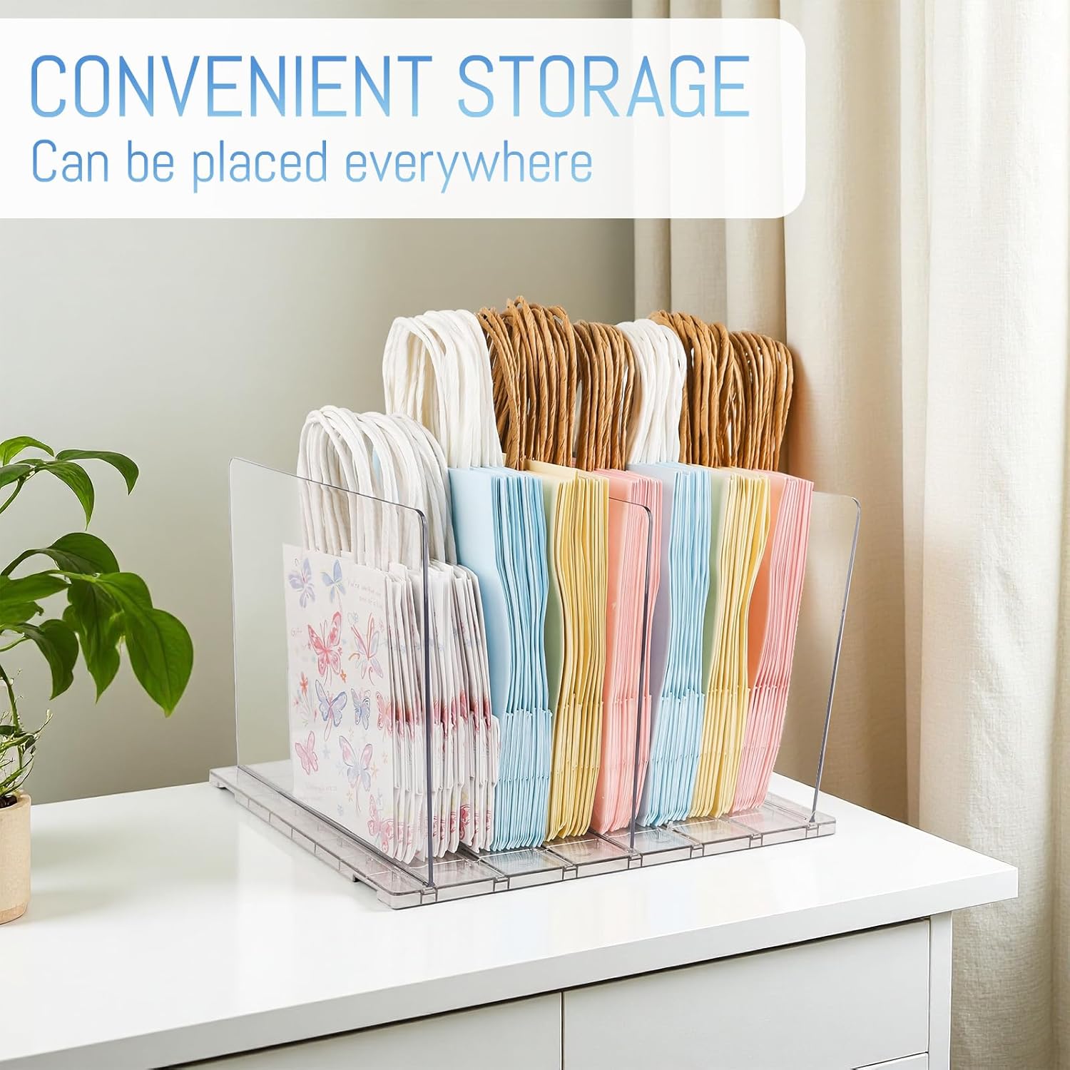 Skiennix Gift Bag Storage Organizer - Acrylic Reusable Grocery Bag Holder with Adjustable Shelf Dividers | Four Partition Design for Small Closets