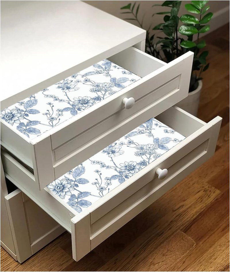 WY-BSO Adhesive Shelf Liner,Light Blue Textured Floral Contact Paper for Cabinets,Vinyl Film Decorative Drawer Liner for Bedroom Dresser Sticker (Light Blue, 17.3 inch x 118 inch)