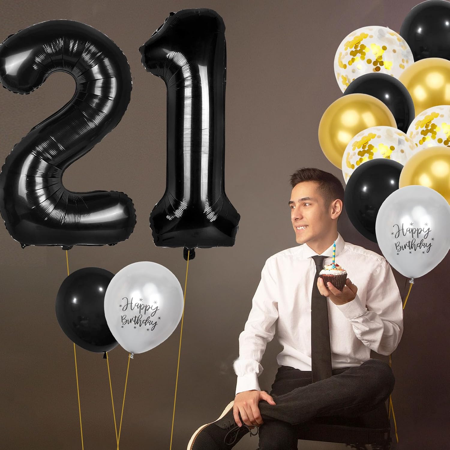 Skiennix 21st Birthday Decorations - 40-Inch Number Balloons & 18 Pcs 12-Inch Balloons | Perfect for Men & Women Parties