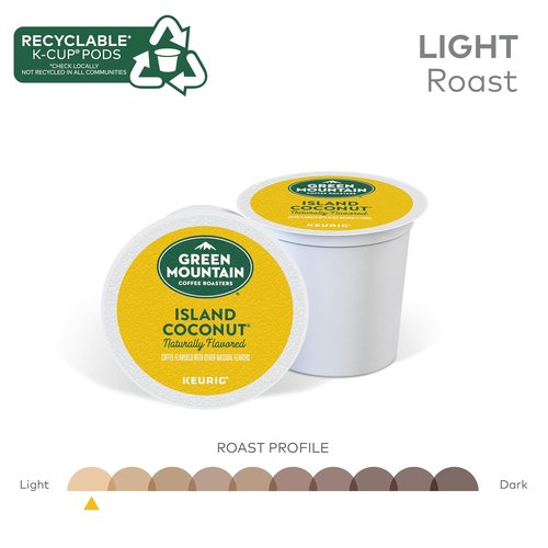 Green Mountain Coffee Roasters Island Coconut K-Cup Pods - Flavored Light Roast Coffee, 72 Count