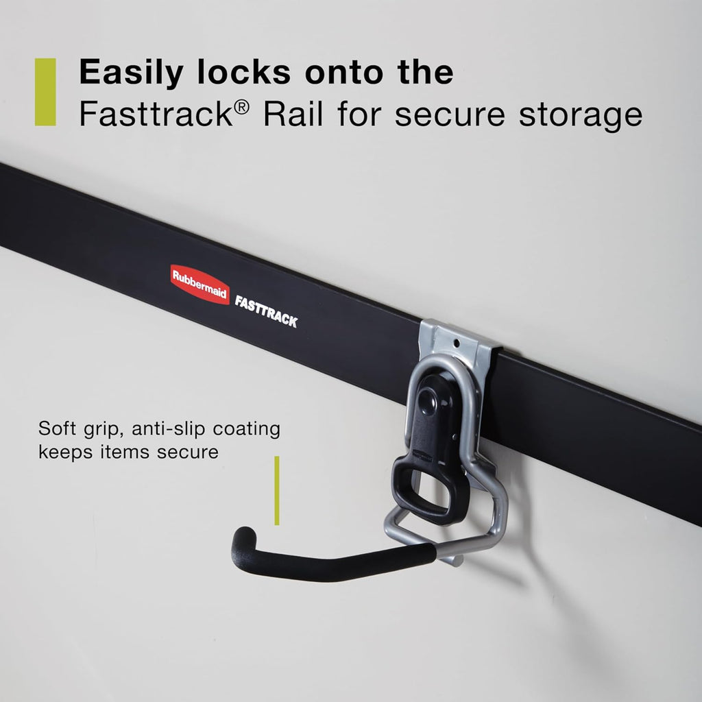 Rubbermaid FastTrack Vertical Bike Hook - Heavy-Duty Wall Mount Holds Up to 50 Pounds | Black