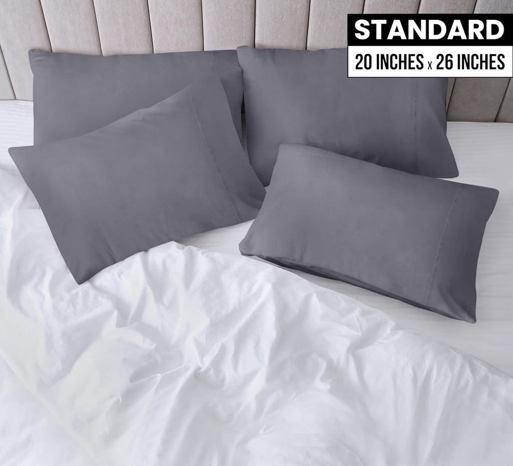 Utopia Bedding Standard Pillow Cases - Soft Brushed Microfiber - 4 Pack | Fade Resistant, 20 x 26 Inches, Grey