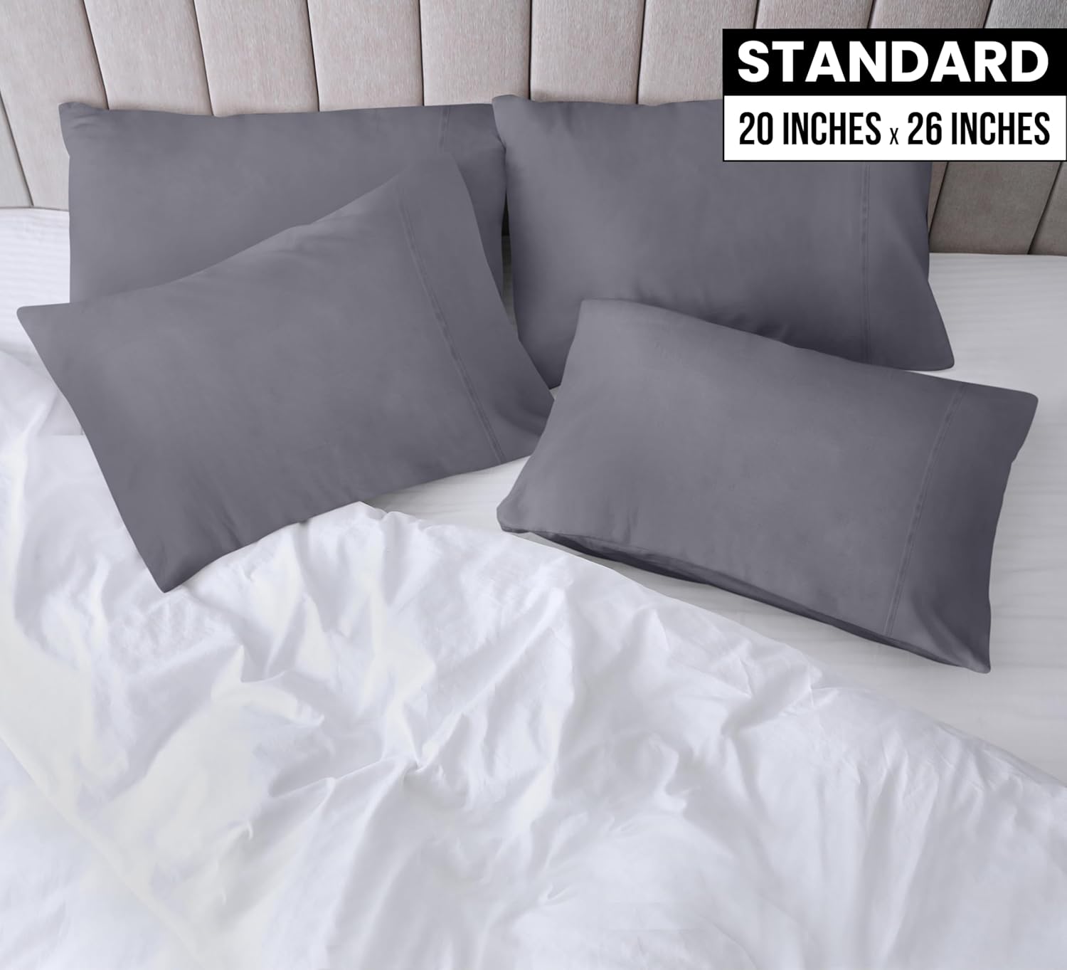 Utopia Bedding Standard Pillow Cases - Soft Brushed Microfiber - 4 Pack | Fade Resistant, 20 x 26 Inches, Grey