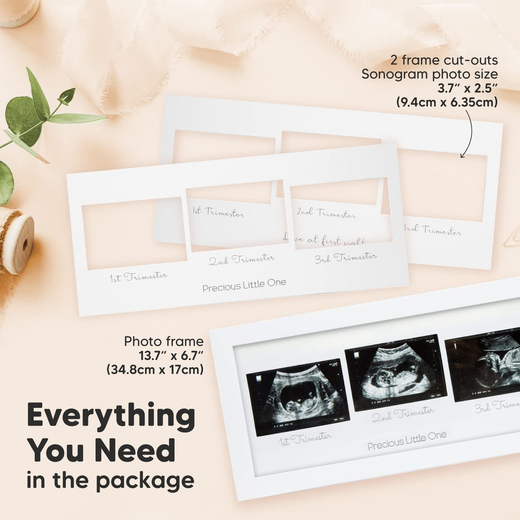 KeaBabies Baby Sonogram Picture Frames - Trio Ultrasound Picture Frames, First Time Mom Gift, Cute Pregnancy Reveal Photo Frame, Baby Gender Reveal Gift, Newborn Nursery Decor (Alpine White)