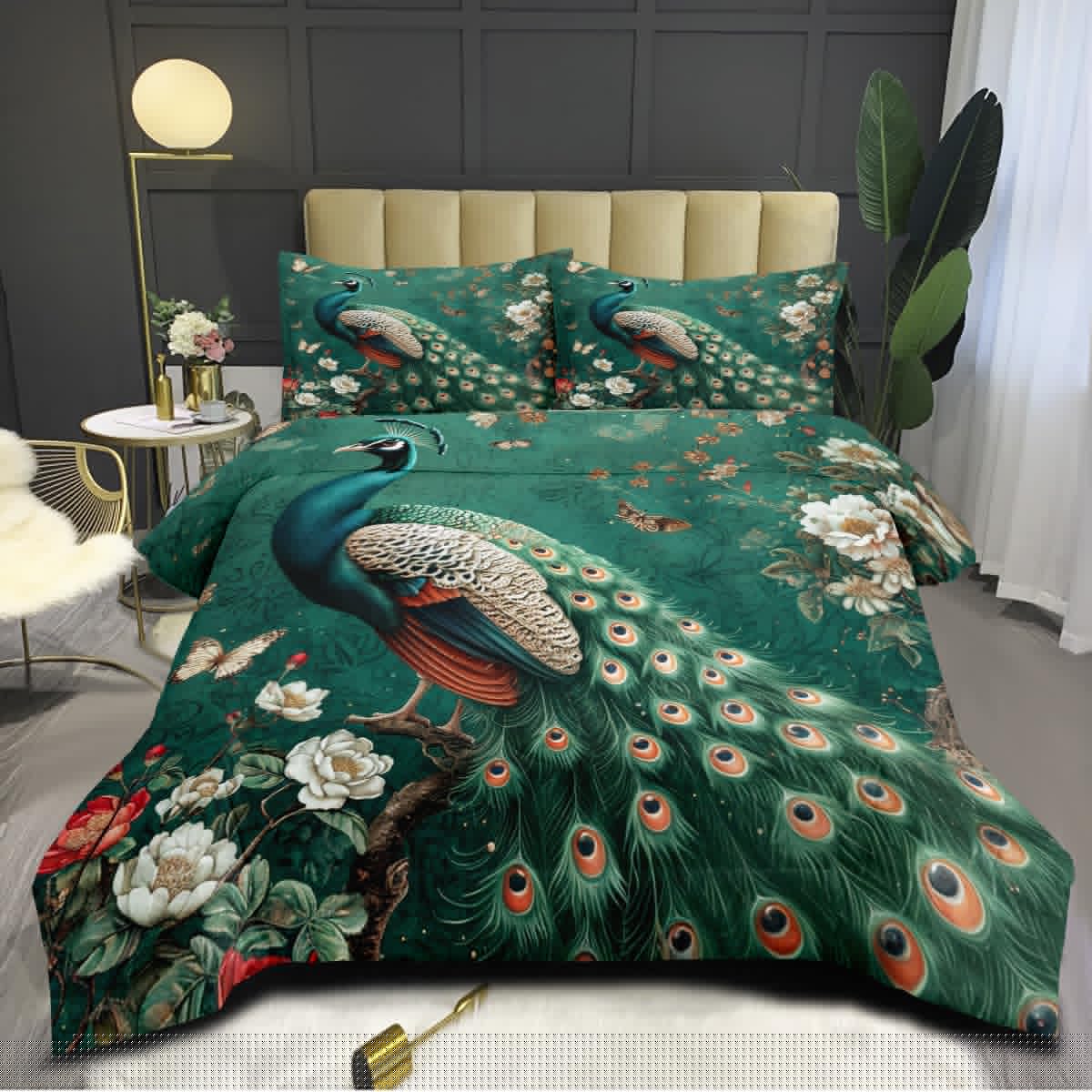 CCoutueChen Hummingbird Comforter Set King Size Floral Bird Bedding Sets Tropical Animal Bed Set Botanical Flower Plant Comforter 3Pcs Soft Microfiber Comforter for All Season（Adult Girls Women）