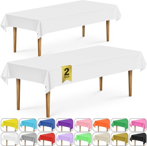 DecorRack Tablecloths - BPA-Free Plastic, 54 x 108 Inch, Disposable & Reusable for Parties | White (2 Pack)