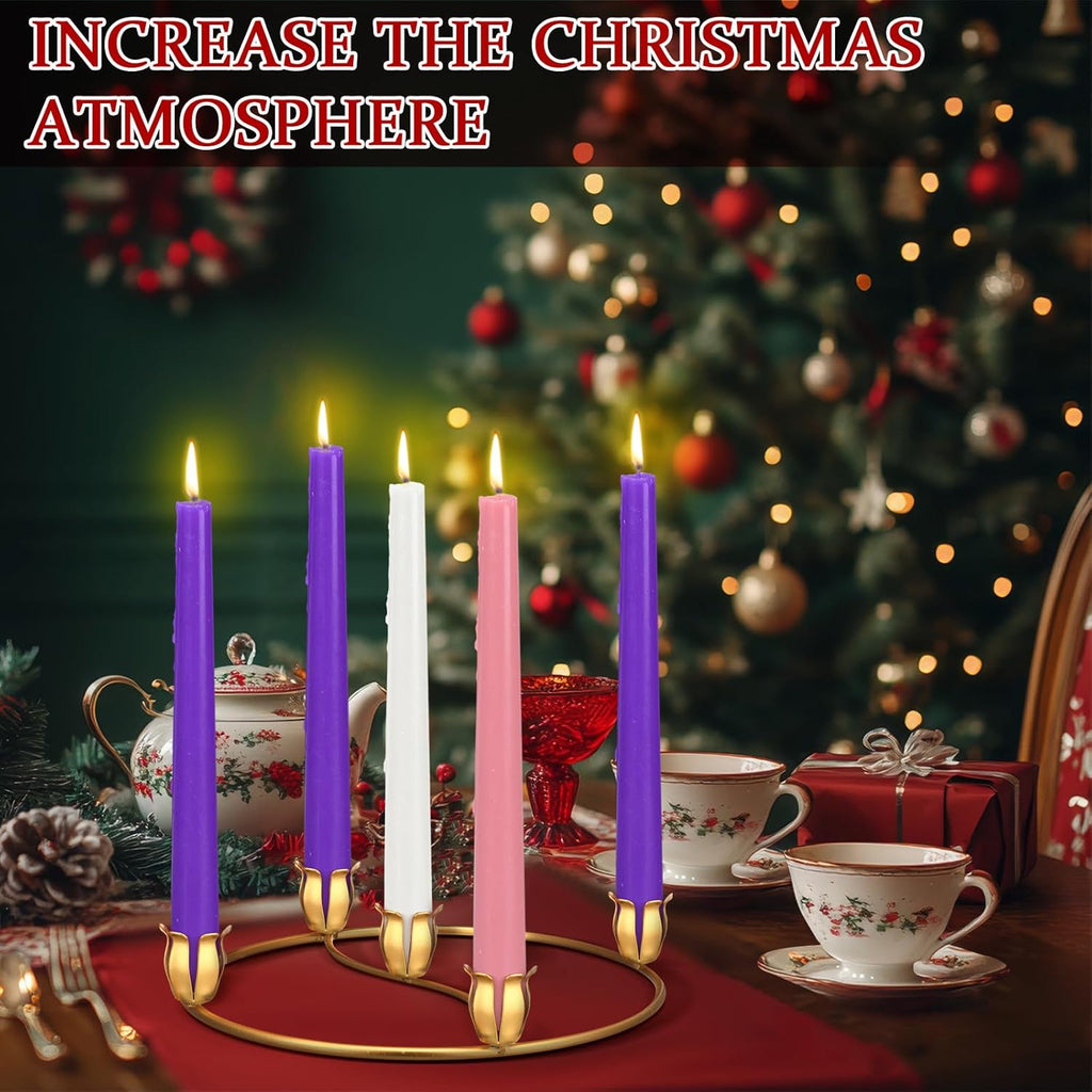 Sliner Christmas Flower Advent Wreath Ring - 5 Candle Holder Taper in Gold | Metal Table Decoration