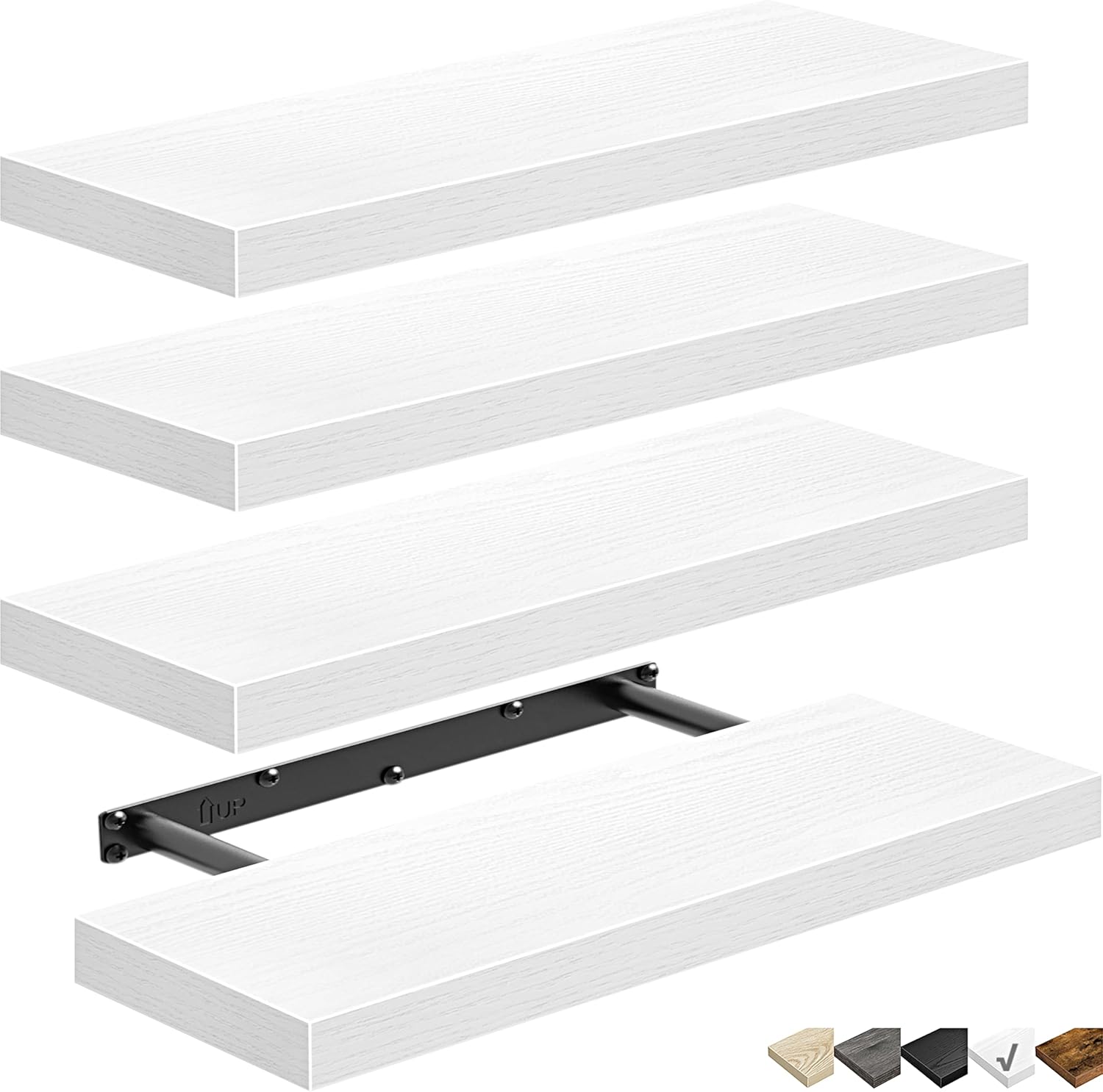 QEEIG Floating Shelves - Stylish Wall Storage for Bathroom, Bedroom & Kitchen | Set of 4, 16 Inch, White
