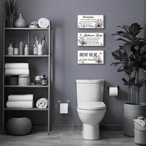 DonfenthY Bathroom Decor - Rustic Black Wall Art Set | 3 Pcs Farmhouse Bathroom Rules Signs, 10x5 Inch