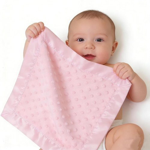 American Baby Company Heavenly Soft Chenille Security Blanket - 14" x 14", Minky Dot & Satin, Pink for All Kids