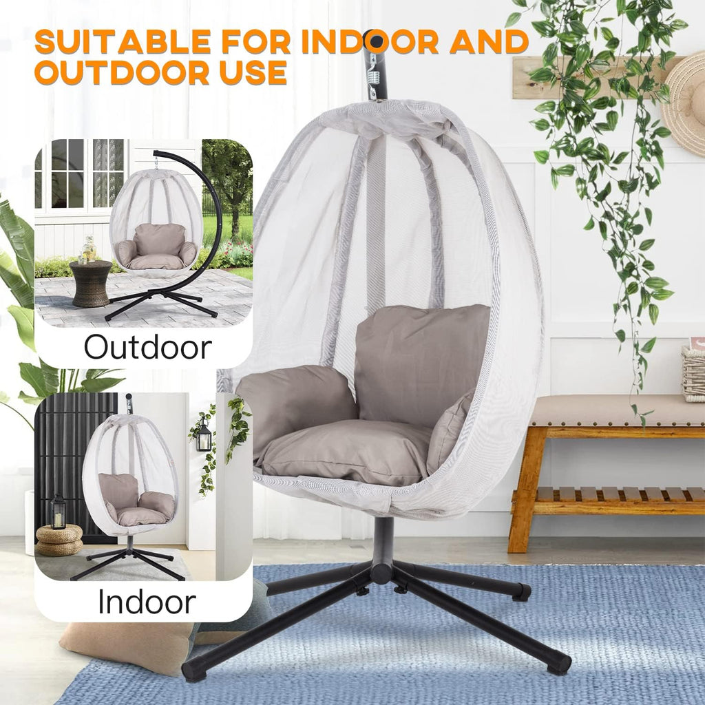 Skiennix Swing Egg Chair - Comfortable Hammock Chair with Metal Stand & Cushion | 400LBS Capacity, Gray