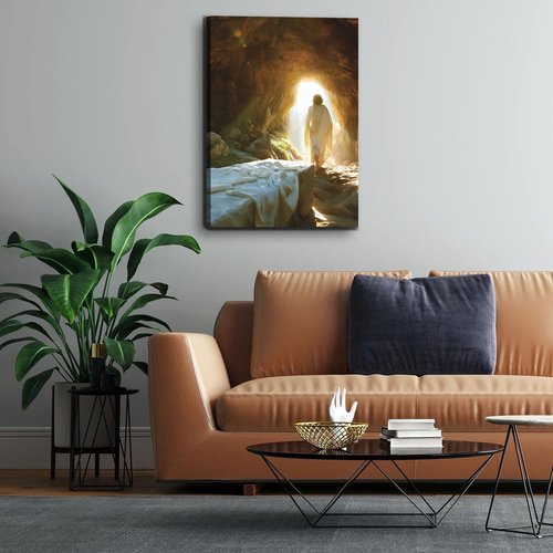 Jesus Canvas Wall Art - Resurrected Savior Leaves the Tomb | Christian Decor for Home & Church - 12x16 Inches