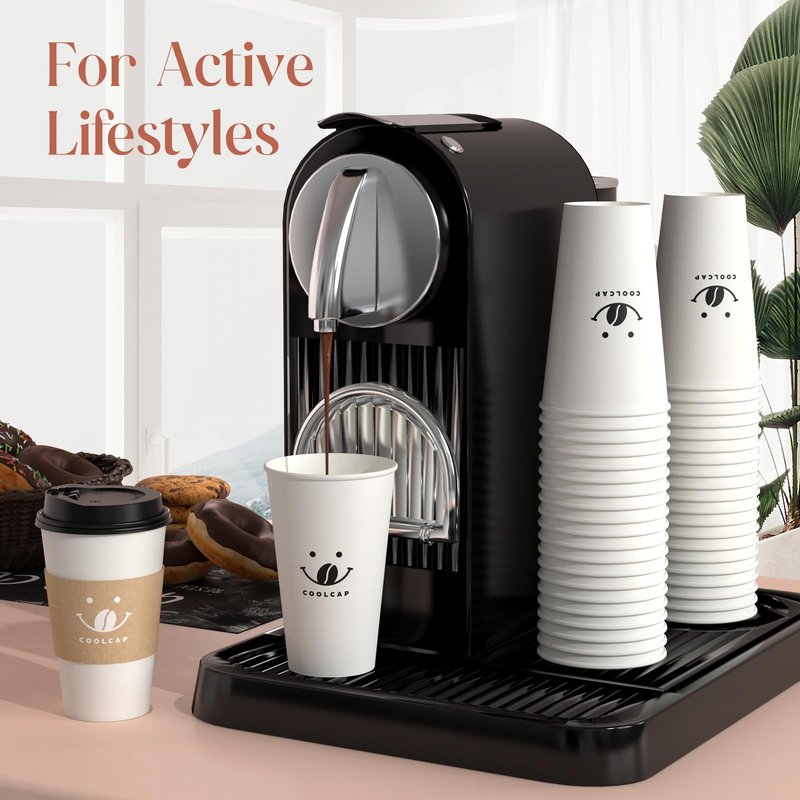 Coolcap Coffee Cups with Lids and Sleeves, 16 Ounce 200 pack To Go Coffee Cups with Lids, Paper Hot Cups for Hot & Cold Beverage (White, 16 Ounce)