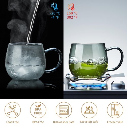 Glass Tea Cup with Infuser and Lid, 32oz/950ml Large Borosilicate Teacup, Clear Mug for Loose Leaf, Blooming Tea, Dishwasher Safe - Tea Maker Gift for Birthday