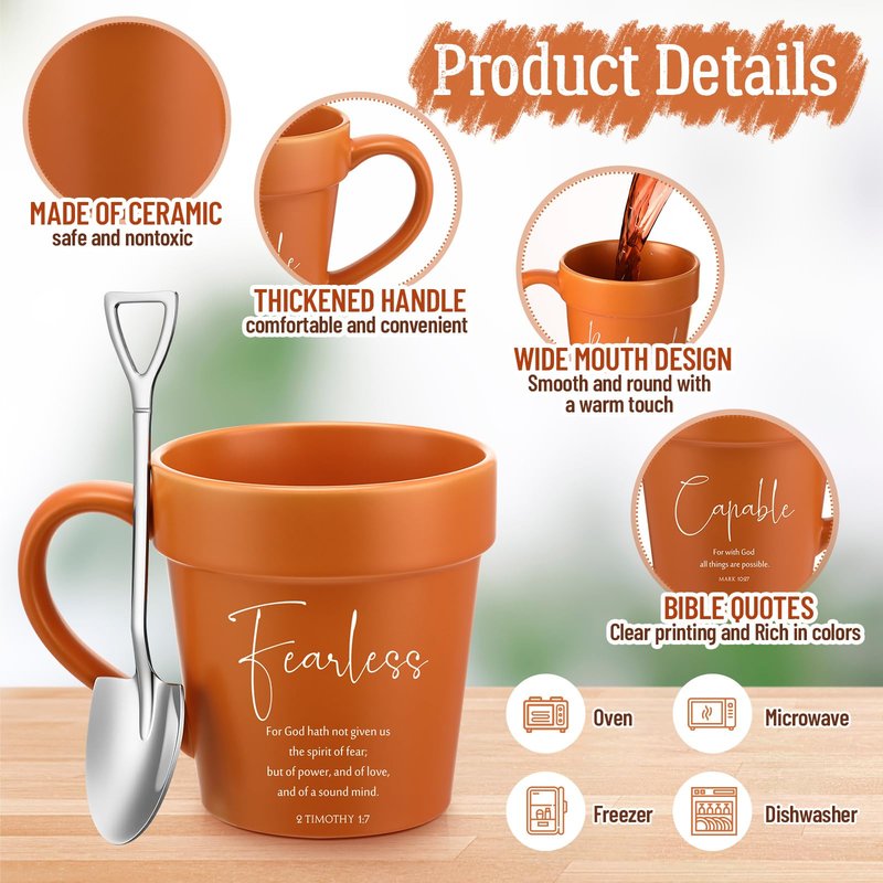 Reallnaive 12 Pcs Mother's Day Christian Gifts for Women 11oz Flowerpot Bible Verse Coffee Mugs with Shovel Spoons Bulk Religious Gifts for Mom Grandma Church Pastor Sunday School Teacher Team(Pray)