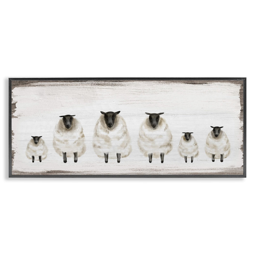Stupell Industries Fluffy Farm Sheep Herd Rustic Country Animals, Design by Daphne Polselli Black Framed Wall Art, 13x30, Gray