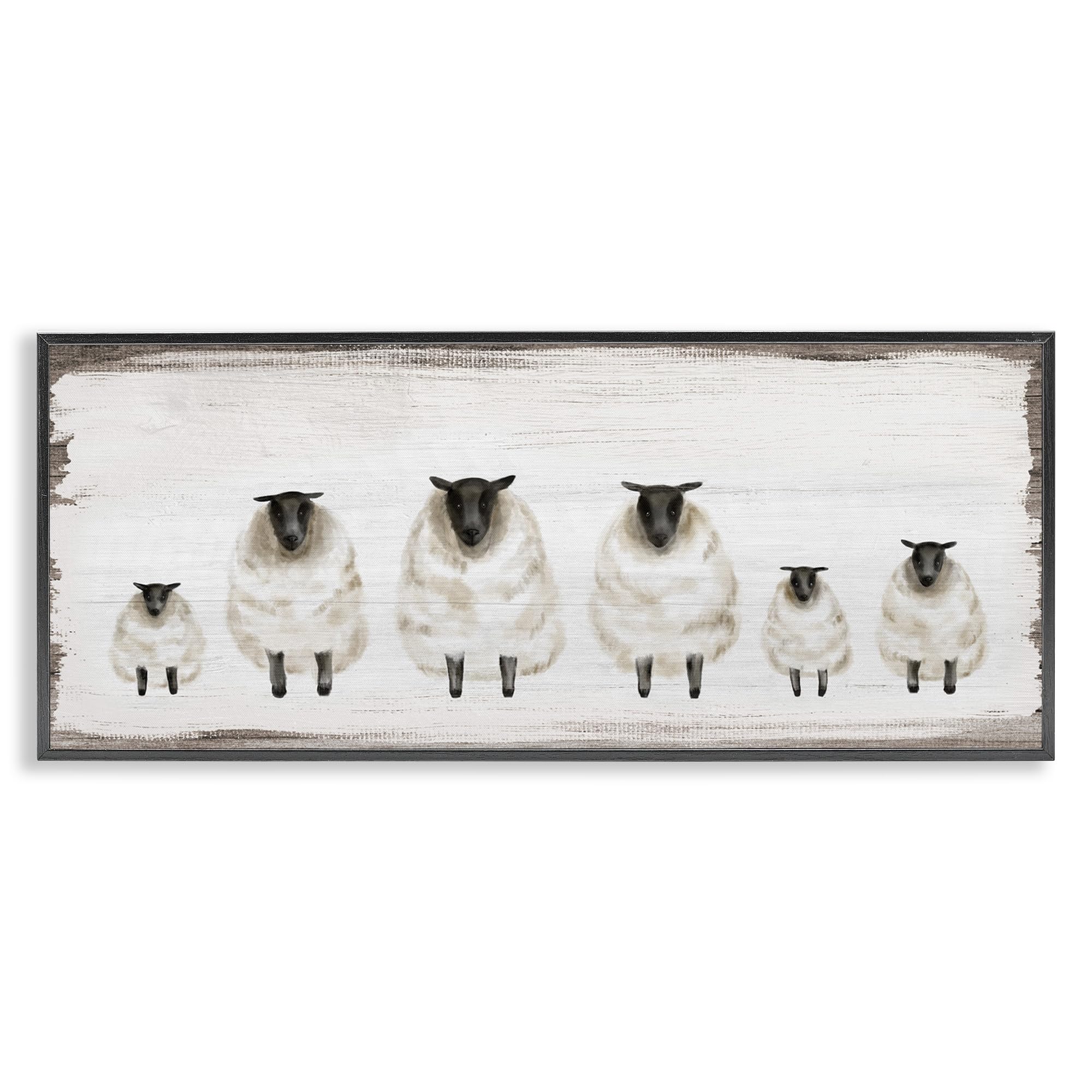 Stupell Industries Fluffy Farm Sheep Herd Rustic Country Animals, Design by Daphne Polselli Black Framed Wall Art, 13x30, Gray