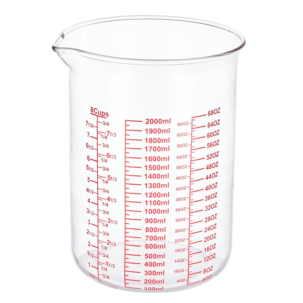 High Borosilicate Glass Measuring Cup-V-Shaped Spout，Glass Measuring Beaker for Kitchen or Restaurant, Easy to Read, 2000 ML (64 Oz, 8Cup)