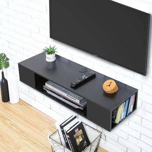 FITUEYES Black Floating TV Stand, Wall Mounted Entertainment Center Wood Storage, Media Console Shelf Under TV for Living Room, 39.4"