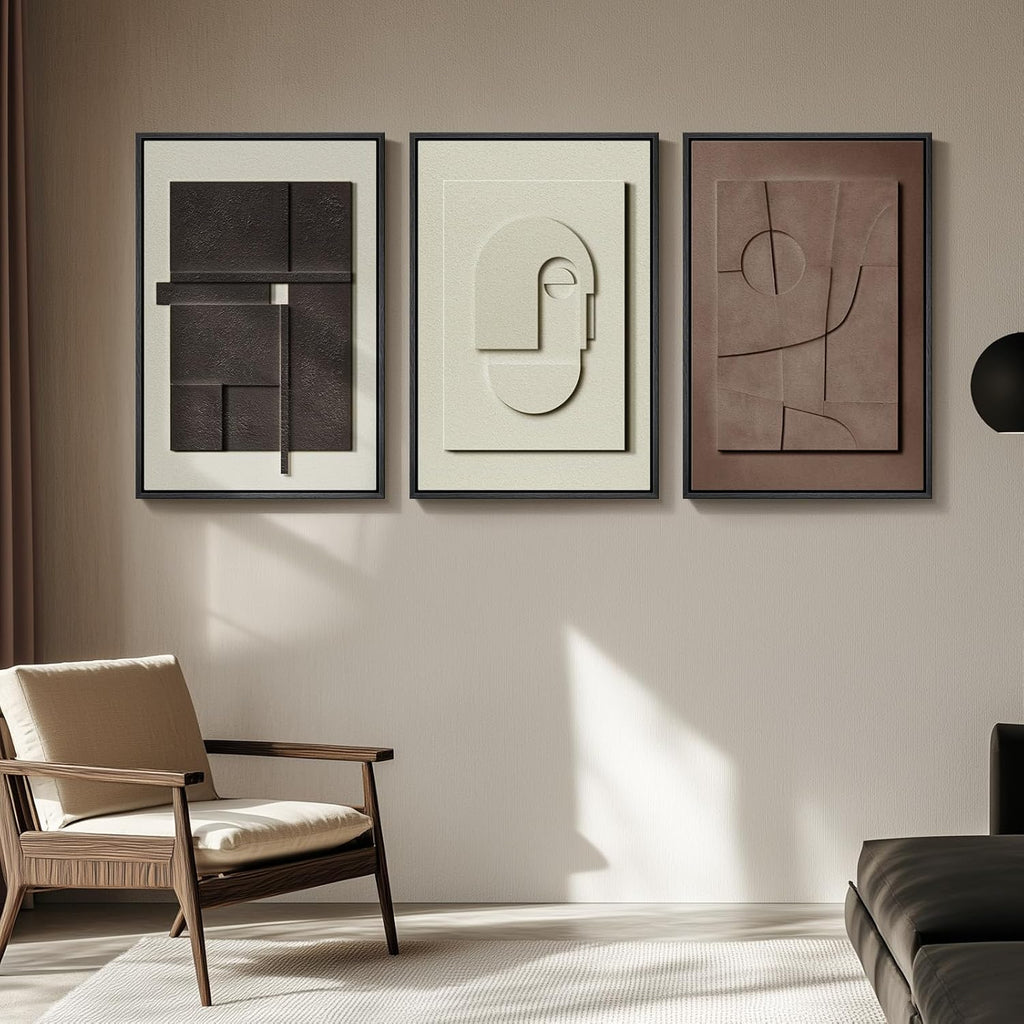Skiennix Large 3D Textured Framed Abstract Wall Art - Modern Geometric Paintings for Home Decor | 24x36 In