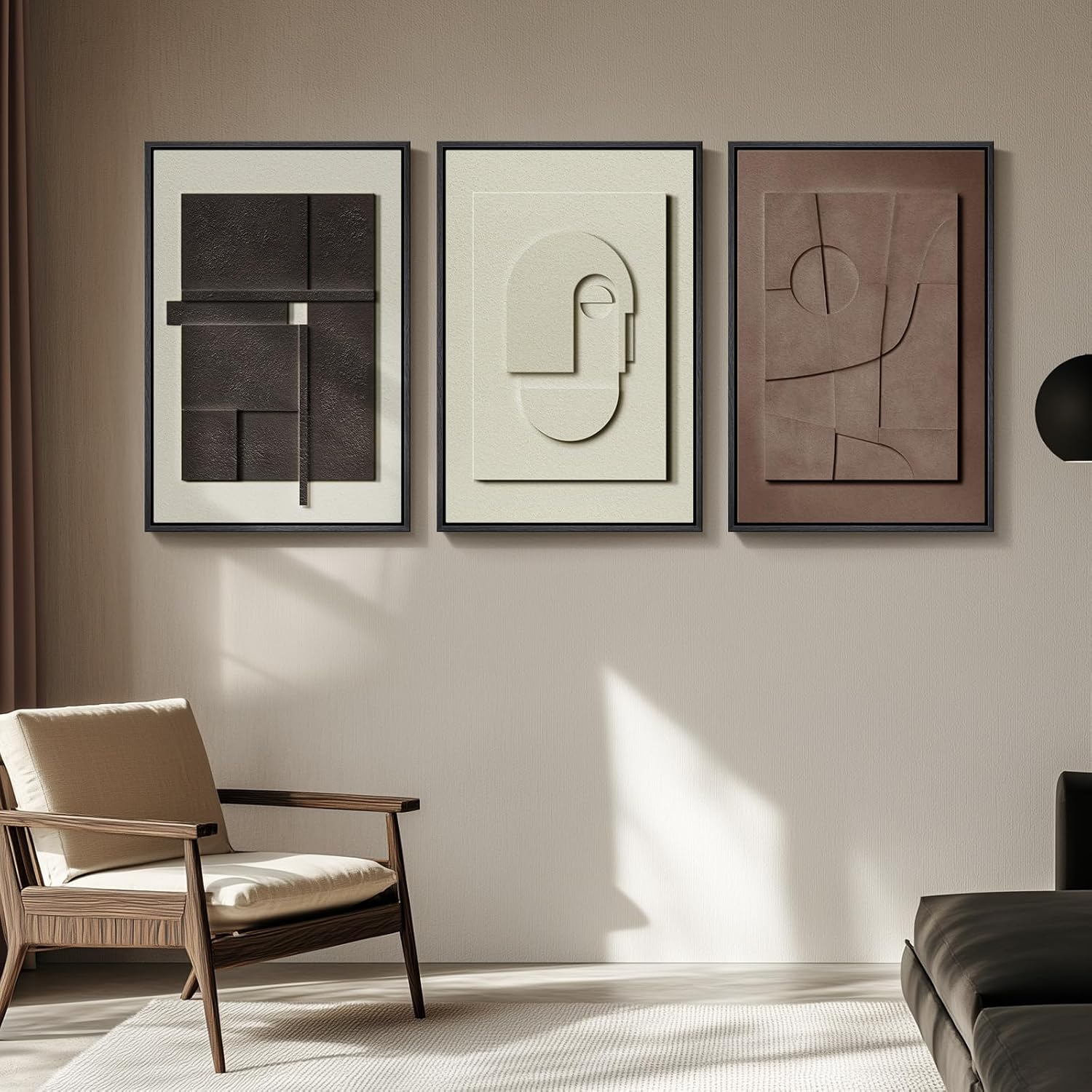 Skiennix Large 3D Textured Framed Abstract Wall Art - Modern Geometric Paintings for Home Decor | 24x36 In