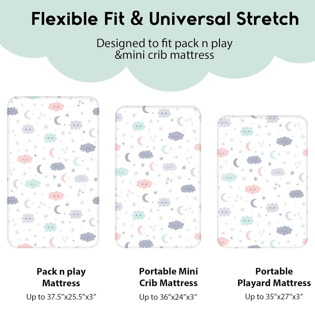 Yoofoss Fitted Pack and Play Sheets - Soft, Breathable Mini Crib Sheets 2-Pack in Cloud Color