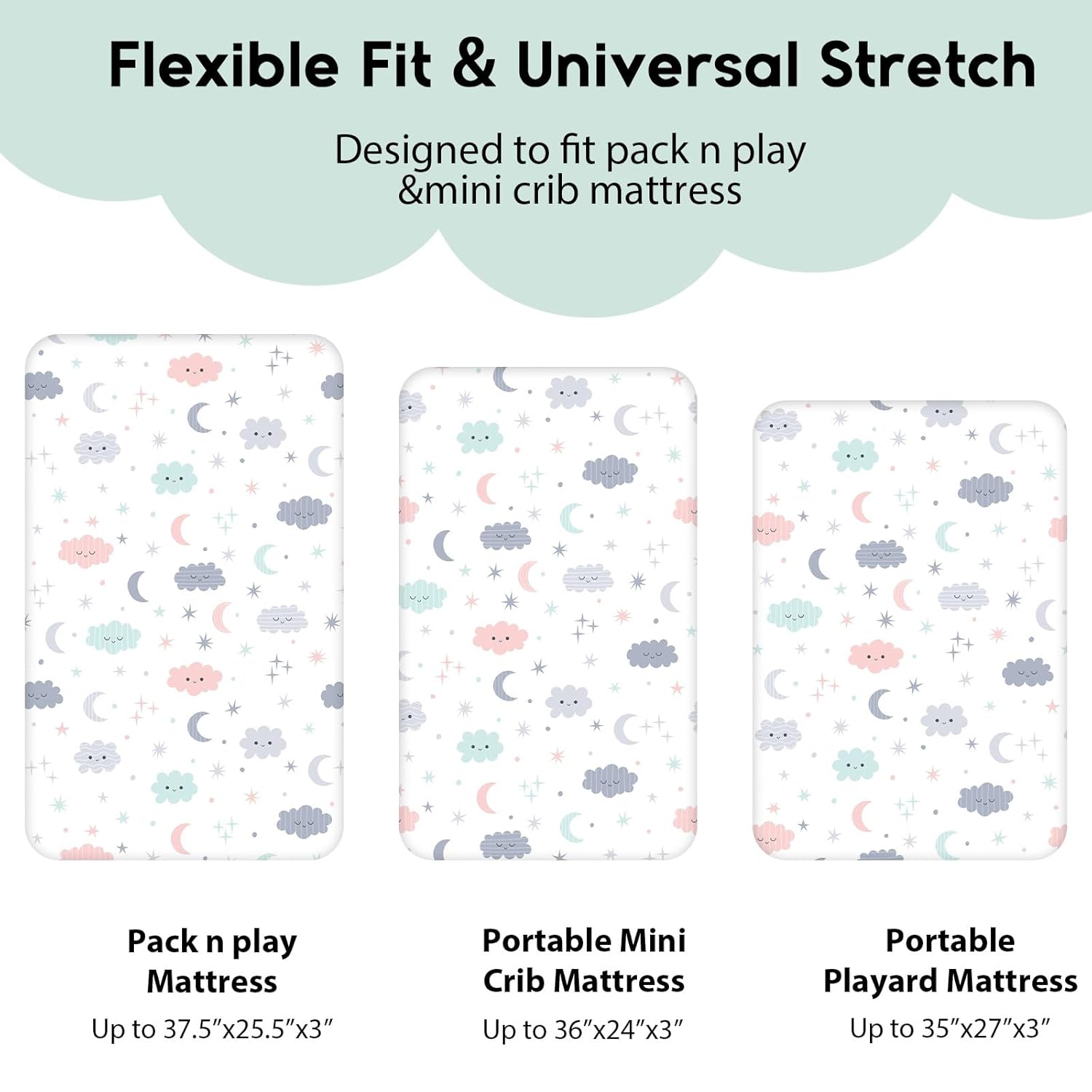 Yoofoss Fitted Pack and Play Sheets - Soft, Breathable Mini Crib Sheets 2-Pack in Cloud Color
