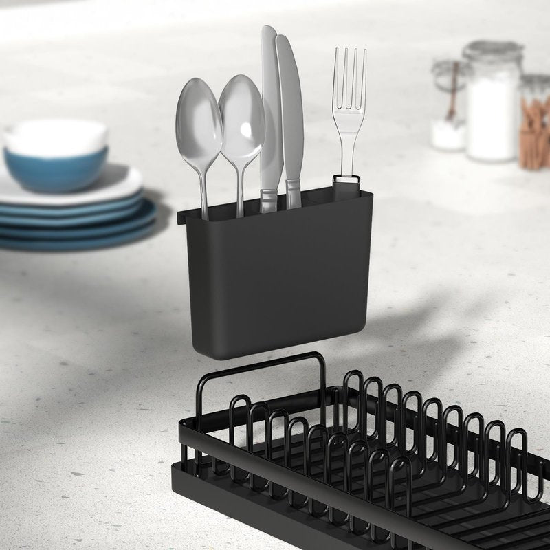 CHLORYARD Small Dish Drying Rack, Compact Sink Dish Drainer Plate Organizer with Utensil Holder and 2pcs Silicone Drying Mats for Kitchen Counter, RVs, Apartments