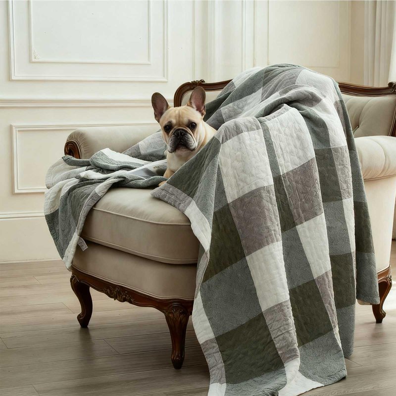 youlanhome Checkered Throw Blanket, Soft Cozy Reversible 4 Layer Pre-Washed Cotton Blankets Lightweight Breathable Queen Throw Blanket BOR All Season,Green Checkered, 60" X 80"