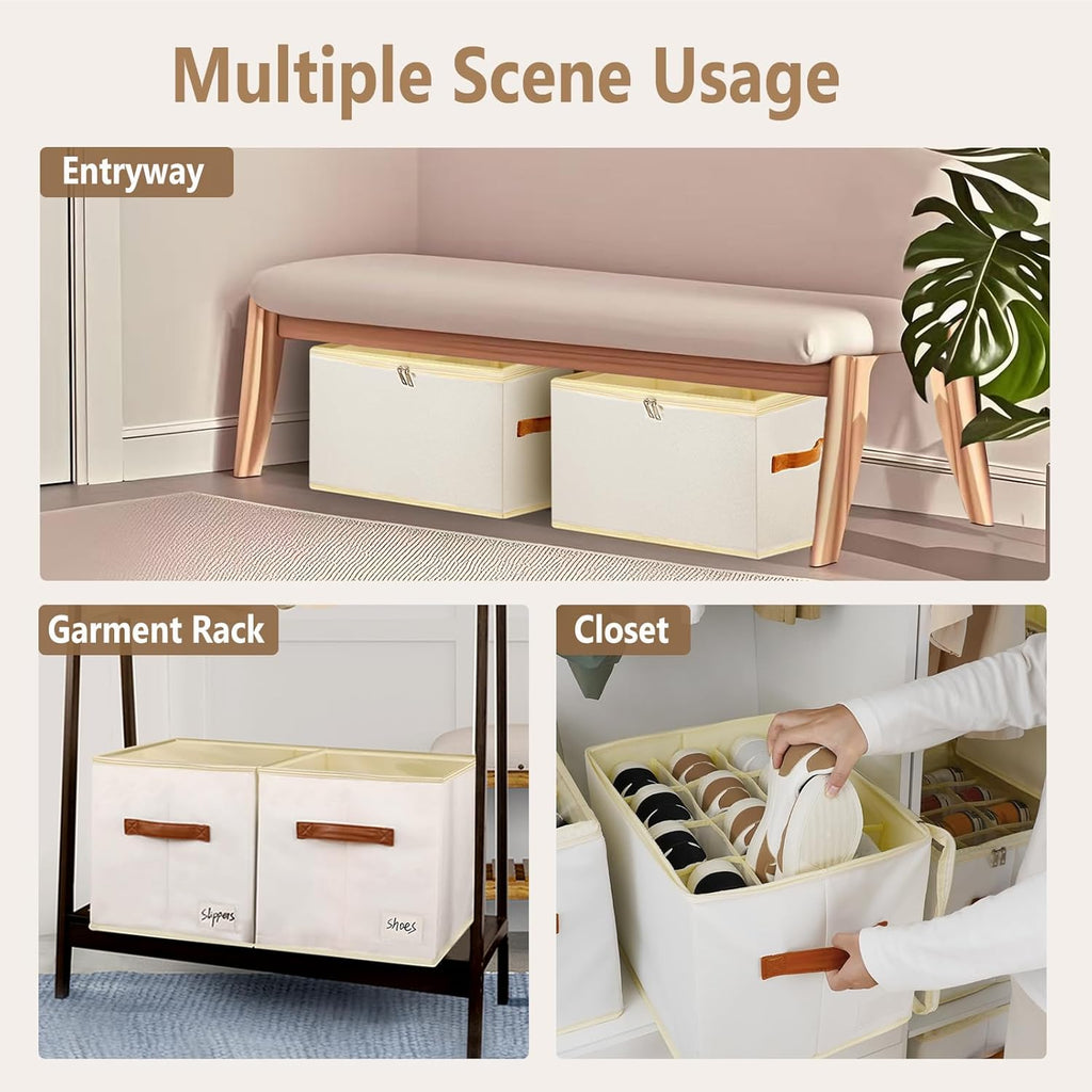 Patinao Shoe Storage Box Organizer - 3 Pack Stackable Clear Lids for 36 Pairs of Shoes | Space-Saving Design