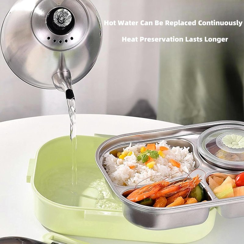 Insulated Lunch Boxes with a separate soup bowl,Stainless Steel Bento Box with Lid,4‑Grid Portable Box with Spoons,Chopsticks and Lunch Bag,Leakproof Lunchbox Set for Work Travel Camping (Green, 1.5L)