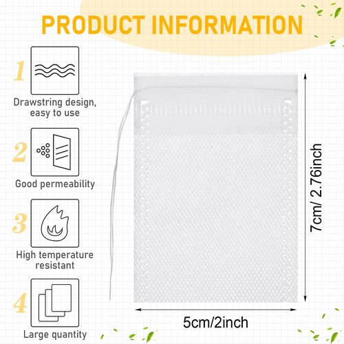 1000 Pcs Disposable Tea Bags Bulk for Loose Leaf Tea Drawstring Empty Coffee Sachets Filter Infuser Strainers for Coffee Spice Christmas Herbs Gift(2 x 2.76 inches)