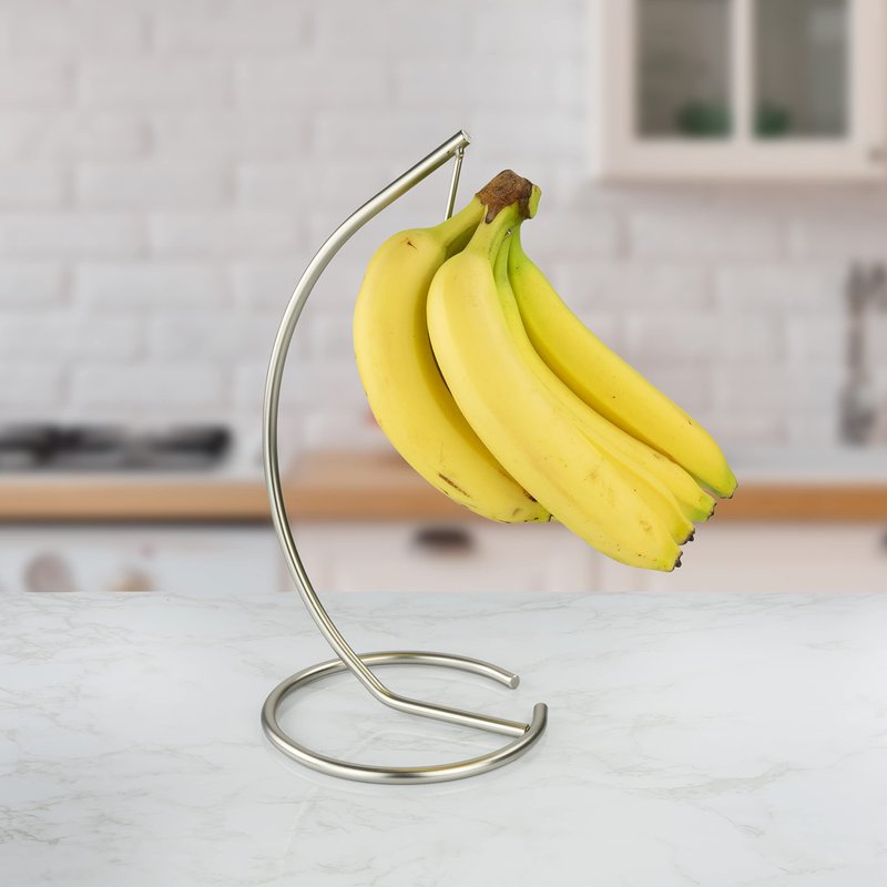 Spectrum Diversified Euro Banana Holder, Countertop Fruit Tree, Sturdy Steel Banana Hanger & Soft Pretzel Display for Home or Bar, Countertop Food Storage, Satin Nickel (42978)