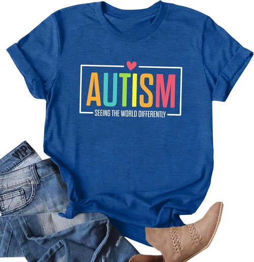 Ithalt Autism Awareness Shirt - Women's Blue T-Shirt for Autistic Moms | Puzzle Piece Design