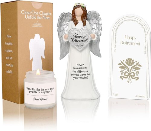 Angel Retirement Gift Set - Funny Candle & Card for Women | 7.09" Retired Angel Figurine for Coworkers, Teachers, Nurses, Doctors
